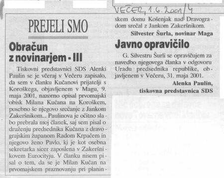 Večer, Maribor, 01.06.2001 - str.: 4