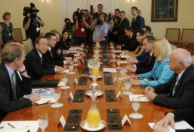 President of the Republic of Slovenia, Dr Danilo Türk, receives Secretary-General of the United Nations, Ban Ki-moon (photo: Nebojša Tejić/STA)