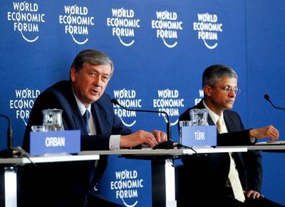 The President of the Republic of Slovenia, Dr Danilo Türk, participates at the interactive session of the World Economic Forum on 'Making Labour Markets Work' (photo: Stanko Gruden/STA)