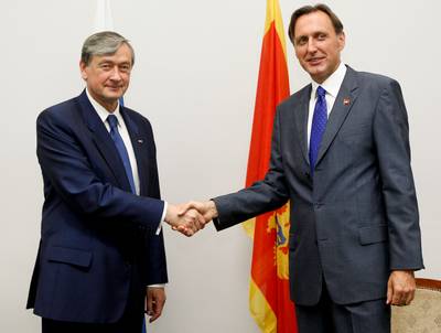 Slovenian President Dr Danilo Türk, meets Speaker of the Montenegrin National Assembly Ranko Krivokapić (photo: Stanko Gruden/STA)