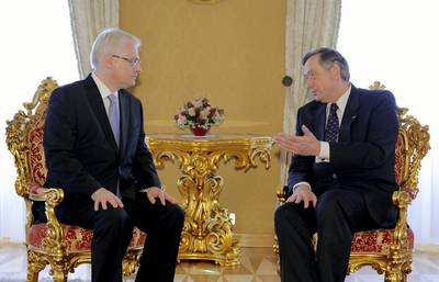 The President of the Republic of Slovenia, Dr Danilo Türk, receives the President of the Republic of Croatia, Dr Ivo Josipović (photo: Daniel Novakovič/STA)