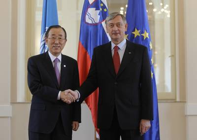 President of the Republic of Slovenia, Dr Danilo Türk, receives Secretary-General of the United Nations, Ban Ki-moon (photo: Nebojša Tejić/STA)