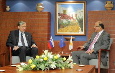 President of the Republic of Slovenia Dr Danilo Türk met the Speaker of House of Representatives (of the Parliament) of the Republic of Cyprus Marios Garoian (photo: Daniel Novakovič/STA)