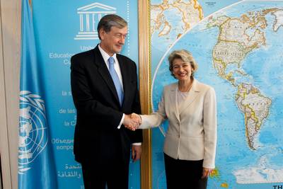 The President of the Republic of Slovenia Dr. Danilo Türk meets the Director-General of the United Nations Educational, Scientific and Cultural Organization (UNESCO) Dr. Irina Bokova (photo: Stanko Gruden/STA)