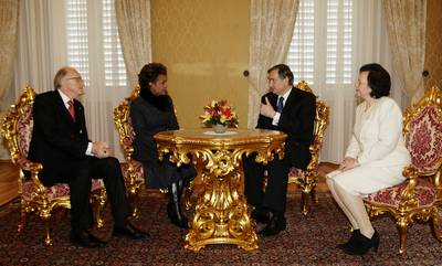 President of the Republic Dr Danilo Türk and Barbara Miklič Türk receive the Governor General of Canada, Michaëlle Jean, and her husband Jean-Daniel Lafond (FA BOBO)