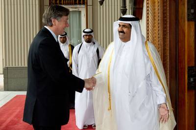 The Emir of the State of Qatar, His Highness Sheikh Hamad bin Khalifa Al-Thani, receives the Slovenian President, Dr Danilo Türk (photo: Stanko Gruden/STA)