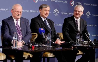 The President of the Slovak Republic, Ivan Gašparovič, the President of the Republic of Slovenia, Danilo Türk, and the President of the Republic of Croatia, Ivo Josipović, participate in the Bratislava Global Security Forum GLOBSEC 2012 (photo: Stanko Gruden/STA)