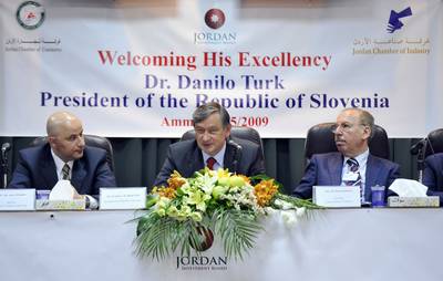 The President of the Republic of Slovenia, Dr Danilo Türk, attended a Jordanian-Slovenian business forum held in Jordan, where he addressed businessmen from the two countries (FA BOBO)