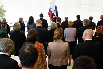 The President of the Republic of Slovenia, Dr Danilo Türk, and his wife, Barbara Miklič Türk, together with the Prime Minister of the Republic of Slovenia, Borut Pahor, and Tanja Pečar, hosted a reception for the diplomatic corps to mark the beginning of the new year (photo: Stanko Gruden/STA)