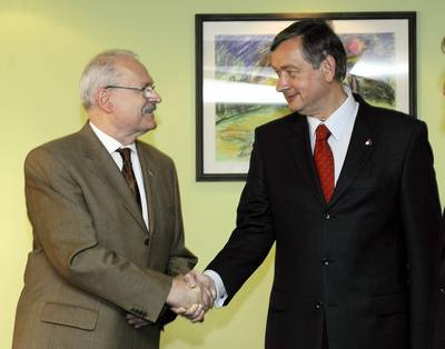 The President of the Republic of Slovenia, Dr Danilo Türk, meets the President of the Slovak Republic, Dr Ivan Gašparovič (FA BOBO)