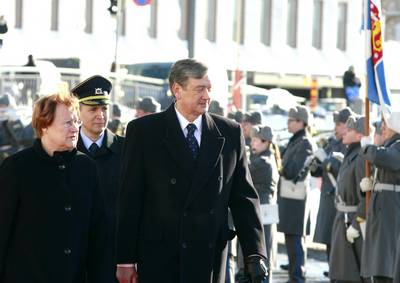 Finnish President Tarja Halonen receives Slovenian President, Dr Danilo Türk (photo: Tina Kosec/STA)