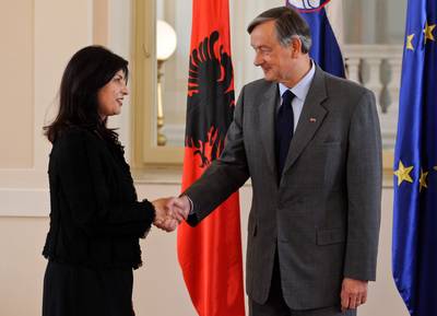 Slovenian President Danilo Türk receives Speaker of the Albanian Parliament, Jozefina Çoba Topalli (photo: Nebojša Tejić/STA)
