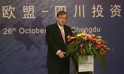 President of the Republic of Slovenia, Dr Danilo Türk, addressing participants of the EU-Sichuan investment and cooperation conference (FA BOBO)
