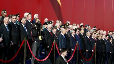 The President of the Republic of Slovenia, Dr Danilo Türk, attends the ceremony marking the 65th anniversary of victory in World War II (photo: Tina Kosec/STA)