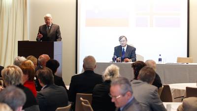 The President of the Republic of Iceland, Dr Ólafur Ragnar Grímsson, and the President of the Republic of Slovenia, Dr Danilo Türk, attend the Icelandic-Slovenian business conference (photo: Stanko Gruden/STA)