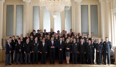 The President of the Republic of Slovenia and Commander-in-Chief of the Defence Forces, Danilo Türk, hosted a reception to mark the International Day of United Nations Peacekeepers and all missions deployed with the approval of the UN for Slovenian members of missions (photo: Tina Kosec/STA)