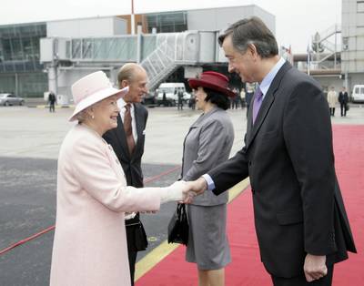 President Dr Danilo Türk and his spouse Barbara Miklič Türk parted from the royal couple officially and with military honours at the Ljubljana International Airport (FA BOBO)