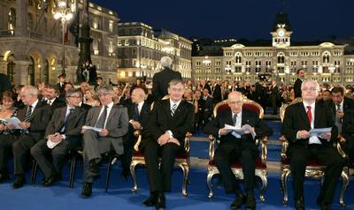 President of the Republic of Slovenia Dr Danilo Türk, President of the Italian Republic Giorgio Napolitano and President of the Republic of Croatia Dr Ivo Josipovic attend the "Route of Friendship" concert conducted by Riccardo Muti (photo: Tina Kosec/STA)