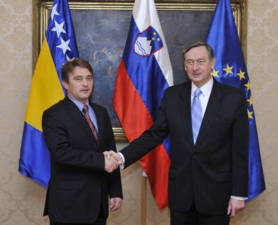 Slovenian President Dr Danilo Türk  receives the Chairman of the Presidency of Bosnia and Herzegovina, Željko Komšić (FA BOBO)