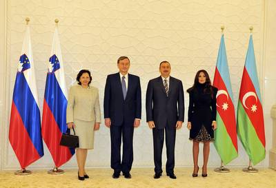 President Türk and Barbara Miklič Türk received by President Aliyev and his wife Mehriban Aliyeva (FA BOBO)