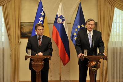 Slovenian President Dr Danilo Türk  receives the Chairman of the Presidency of Bosnia and Herzegovina, Željko Komšić (FA BOBO)