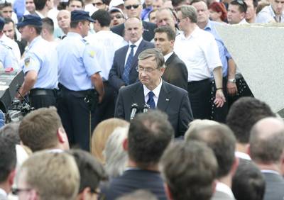Slovenian President Dr Danilo Türk attends the ceremony of mourning to commemorate the 15th anniversary of the Srebrenica genocide (photo: Tina Kosec/STA)