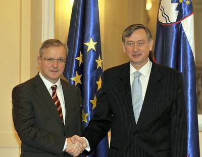 The President of the Republic of Slovenia, Dr Danilo Türk, receives the European Commissioner for Enlargement, Olli Rehn (FA BOBO)