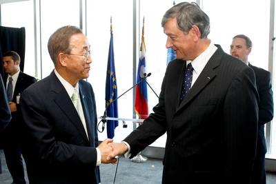 The President of the Republic of Slovenia Dr. Danilo Türk meets the Secretary-General of the United Nations Ban Ki-moon (photo: Stanko Gruden/STA)