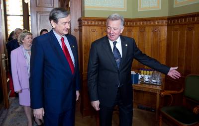 Bilateral meeting of the President of the Republic of Slovenia, Dr Danilo Türk, and the President of the Republic of Hungary, Dr Pál Schmitt (photo: Stanko Gruden/STA)