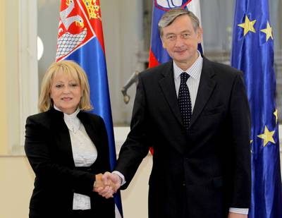 The President of the Republic of Slovenia, Dr Danilo Türk, receives the President of the National Assembly of the Republic of Serbia, Dr Slavica Đukić-Dejanović (photo: Daniel Novakovič/STA)