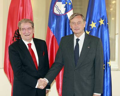 President of the Republic of Slovenia, Dr Danilo Türk, receives Dr Sali Berisha, the Prime Minister of the Government of the Republic of Albania (photo: Tina Kosec/STA)