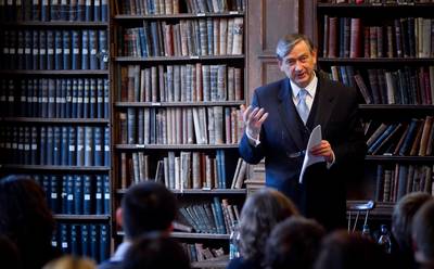 President Dr Danilo Türk visited the prestigious British university society, the Oxford Union, where he gave a lecture entitled “What kind of United Nations for the 21st century?” (Photo: Stanko Gruden/STA)