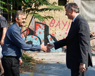 The President of the Republic of Slovenia, Dr Danilo Türk, visits Rog Social Centre where he meets IWW activists (photo: Stanko Gruden/STA)