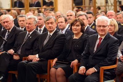 The President of the Republic of Croatia, Dr. Ivo Josipović, the President of the Republic of Slovenia, Dr. Danilo Türk, and the President of the Republic of Hungary, Dr. Pál Schmitt, attended the gala concert of Zagreb Soloists held in celebration of the 20th anniversary of Croatian independence (photo: HINA/STA)