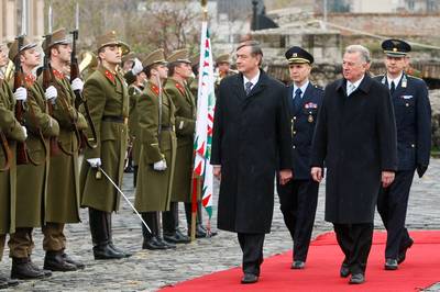 The President of the Republic of Hungary, Dr Pál Schmitt, receives the President of the Republic of Slovenia, Dr Danilo Türk (photo: Stanko Gruden/STA)