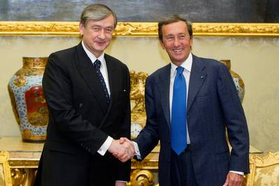 The Slovenian President, Dr Danilo Türk, meets the President of the Chamber of Deputies of the Italian republic, Gianfranco Fini (photo: Stanko Gruden/STA)