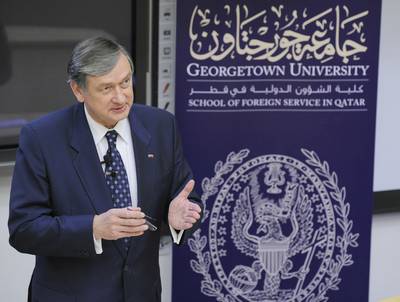 Dr Danilo Türk gives a lecture on "Democracy, Human Rights and Dialogue between Civilisations" at Georgetown University – Qatar (FA BOBO)