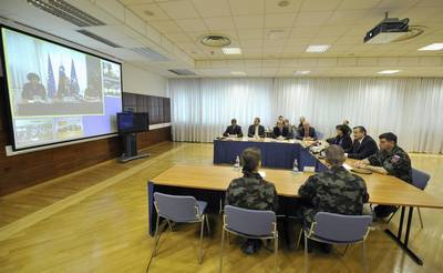 President of Slovenia and Commander-in-Chief of the Slovenian Armed Forces, Dr Danilo Türk, addresses Slovenian troops deployed in international operations and missions via videoconference (FA BOBO)