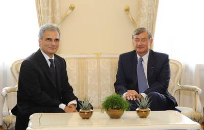 President Danilo Türk Receives Austrian Federal Chancellor Werner Faymann (FA BOBO)