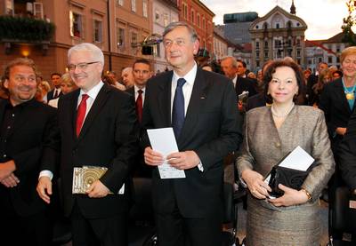 The President of the Republic of Slovenia, Dr Danilo Türk, accompanied by with his wife, Barbara Miklič Türk, and the President of the Republic of Croatia, Dr Ivo Josipović, attend the concert of Gustav Mahler's Symphony of a Thousand under the baton of Valery Gergiev (photo: Daniel Novakovič/STA)