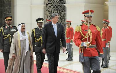 Slovenian President Dr Danilo Türk meets Sheikh Sabah Al-Ahmad Al-Jaber Al-Sabah, Emir of the State of Kuwait (FA BOBO)