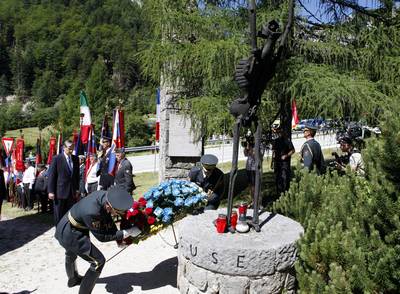 President of the Republic of Slovenia, Dr Danilo Türk, laid a wreath at the memorial on the site of the former Ljubelj South concentration camp, a branch of the former Mauthausen Nazi concentration camp (photo: Tina Kosec/STA)