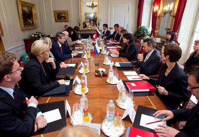 President of the Swiss Federation Doris Leuthard receives President of the Republic of Slovenia Dr Danilo Türk (Foto: Stanko Gruden/STA)