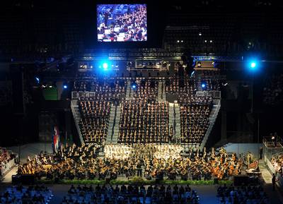 The President of the Republic of Slovenia, Dr Ivo Josipović and the President of the Republic of Slovenia, Dr Danilo Türk, attend the concert of Gustav Mahler's Symphony of a Thousand under the baton of Valery Gergiev (photo: Tamara Pollak/Office of the President of the Republic of Croatia)