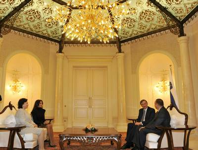 President Türk and Barbara Miklič Türk received by President Aliyev and his wife Mehriban Aliyeva (FA BOBO)