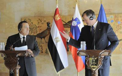 The President of Slovenia, Dr Danilo Türk, receives the President of Egypt, Muhammad Hosny Mubarak (FA BOBO)