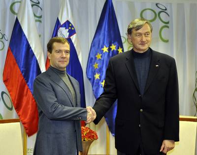 The Slovenian President, Dr Danilo Türk, receives the President of the Russian Federation, Dmitry Medvedev (FA BOBO)