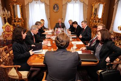 Slovenian President Danilo Türk receives the Chairman of the Presidency of Bosnia and Herzegovina, Nebojša Radmanović, and members of the Presidency of Bosnia and Herzegovina, Željko Komšić and Bakir Izetbegović (photo: Nebojša Tejić/STA)