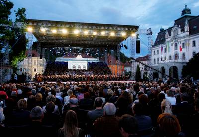 The President of the Republic of Slovenia, Dr Danilo Türk, accompanied by with his wife, Barbara Miklič Türk, and the President of the Republic of Croatia, Dr Ivo Josipović, attend the concert of Gustav Mahler's Symphony of a Thousand under the baton of Valery Gergiev (photo: Daniel Novakovič/STA)