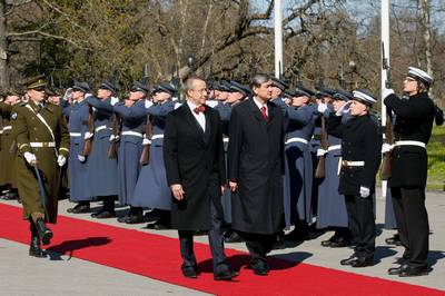 The President of the Republic of Slovenia, Dr Danilo Türk, is received by the President of the Republic of Estonia, Toomas Hendrik Ilves (photo: Stanko Gruden/STA)